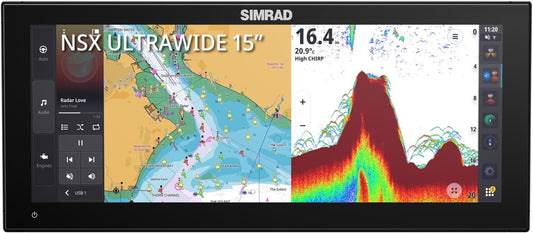 Simrad NSX Ultrawide 15" Smart Chartplotter and Fish Finder w/Active Imaging 3-in-1 Transducer and C-MAP Discover X Chart