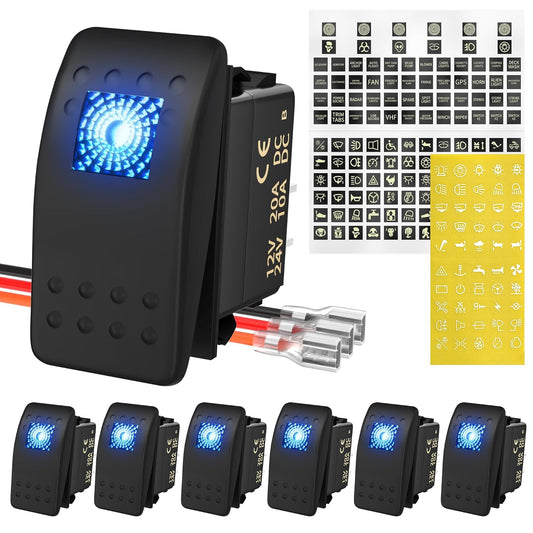 DaierTek Marine Waterproof LED Rocker Switch 12V - Blue