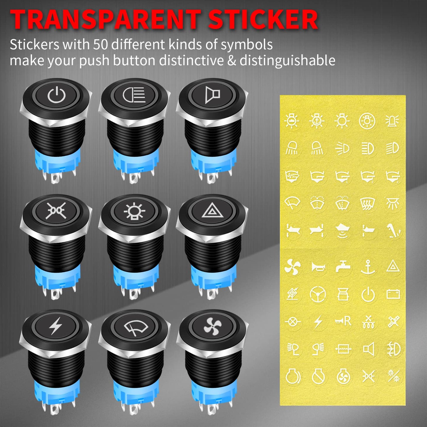 DaierTek 19mm Marine Latching Push Button Switch 12V Blue LED - 8 Pack