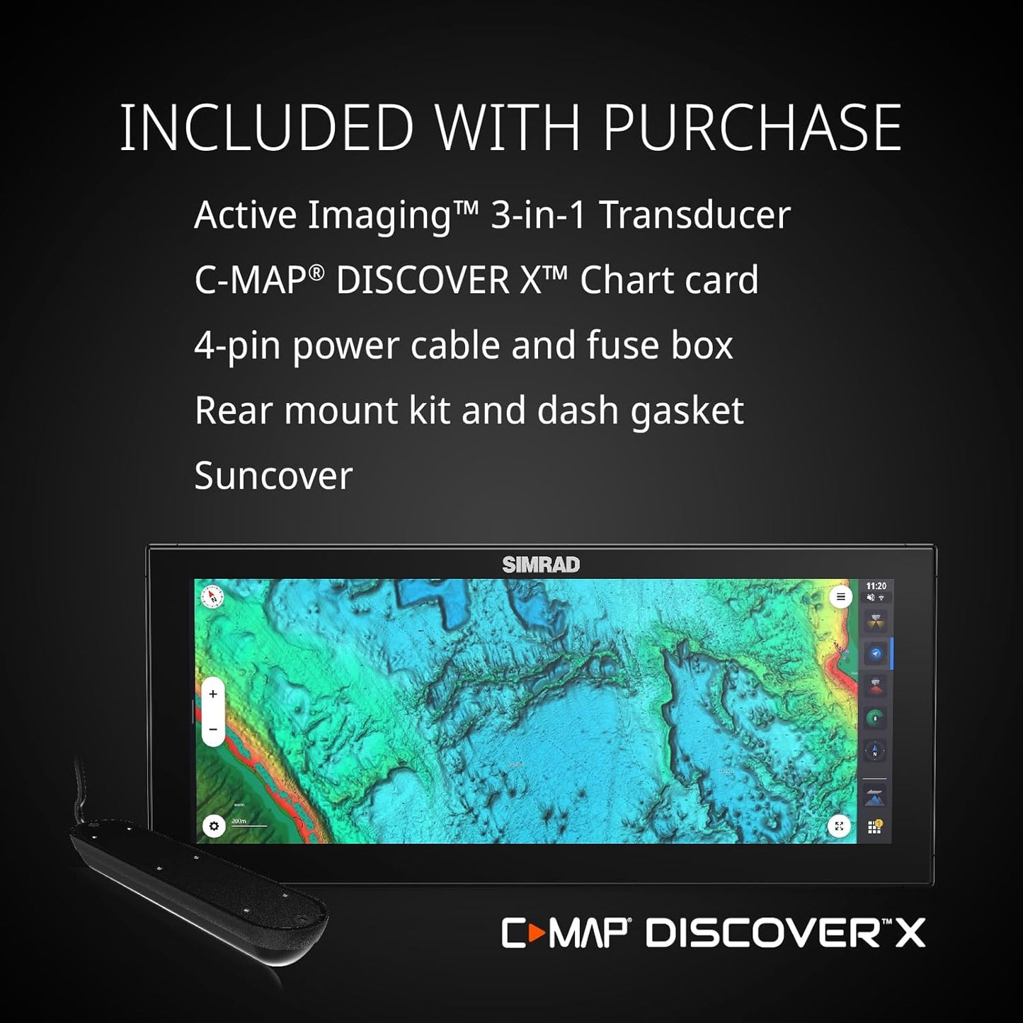 Simrad NSX Ultrawide 15" Smart Chartplotter and Fish Finder w/Active Imaging 3-in-1 Transducer and C-MAP Discover X Chart