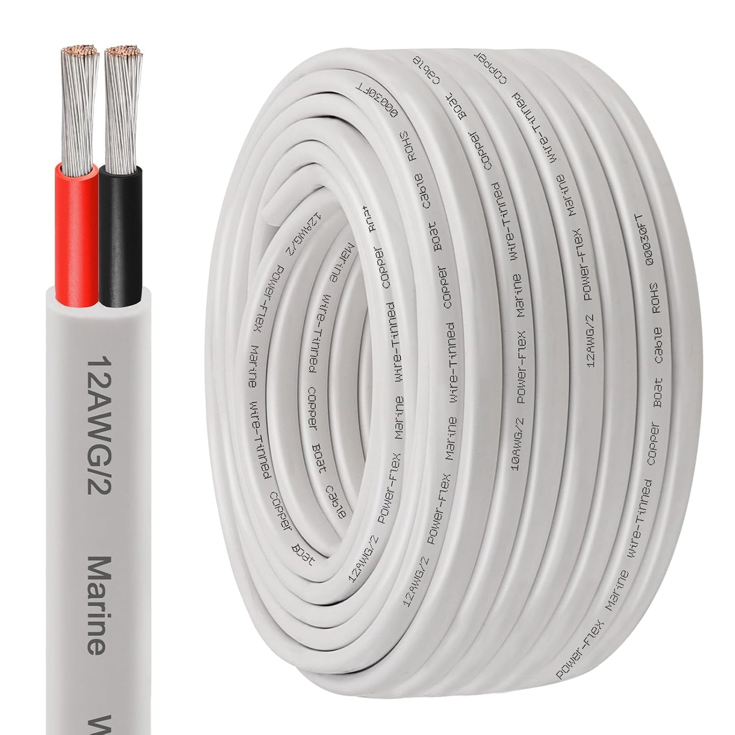 XRDS -RF 12 AWG Marine Wire 100FT, 2-Conductor (Red & Black) Duplex Marine Grade