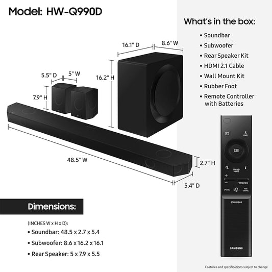 Samsung HW-Q990D 11.1.4ch Wireless Dolby Atmos Soundbar System