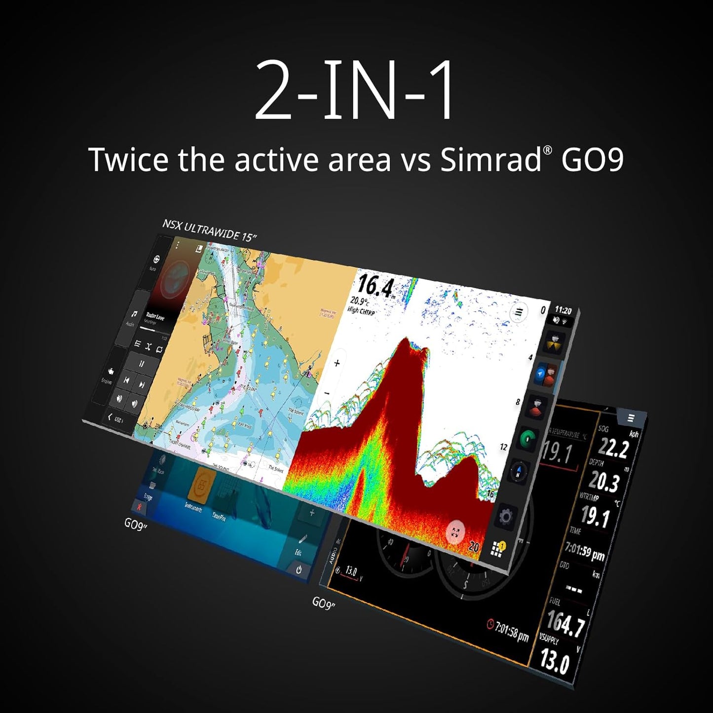 Simrad NSX Ultrawide 15" Smart Chartplotter and Fish Finder w/Active Imaging 3-in-1 Transducer and C-MAP Discover X Chart