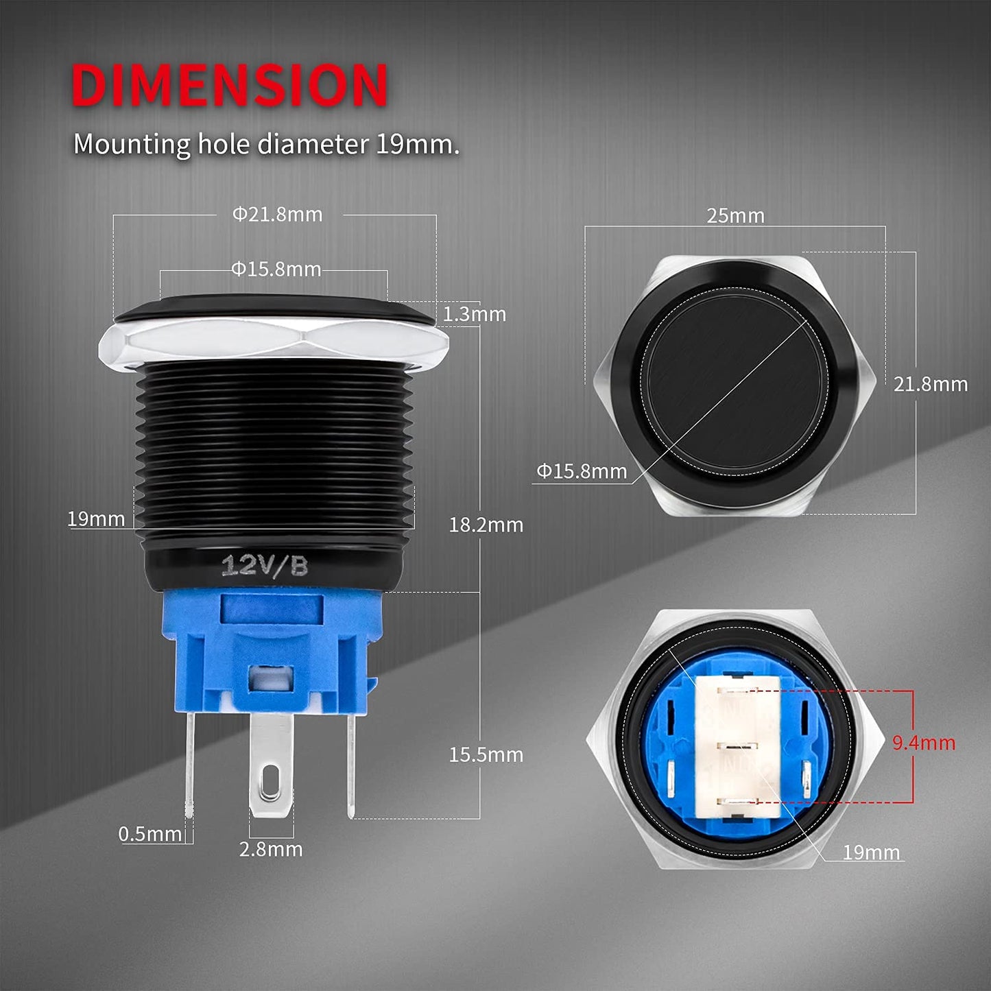DaierTek 19mm Marine Latching Push Button Switch 12V Blue LED - 8 Pack