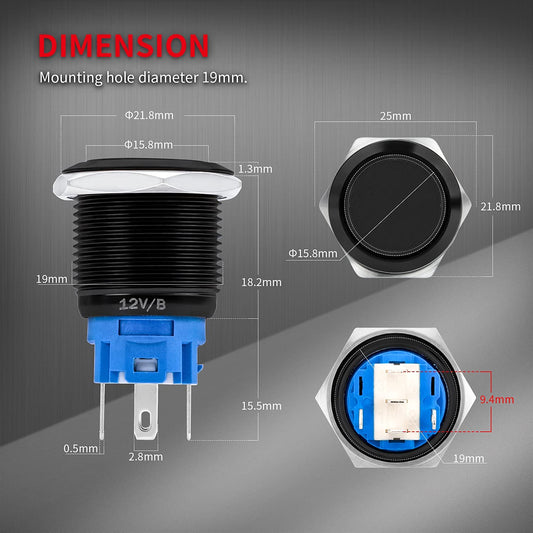 DaierTek 19mm Marine Latching Push Button Switch 12V Blue LED - 8 Pack