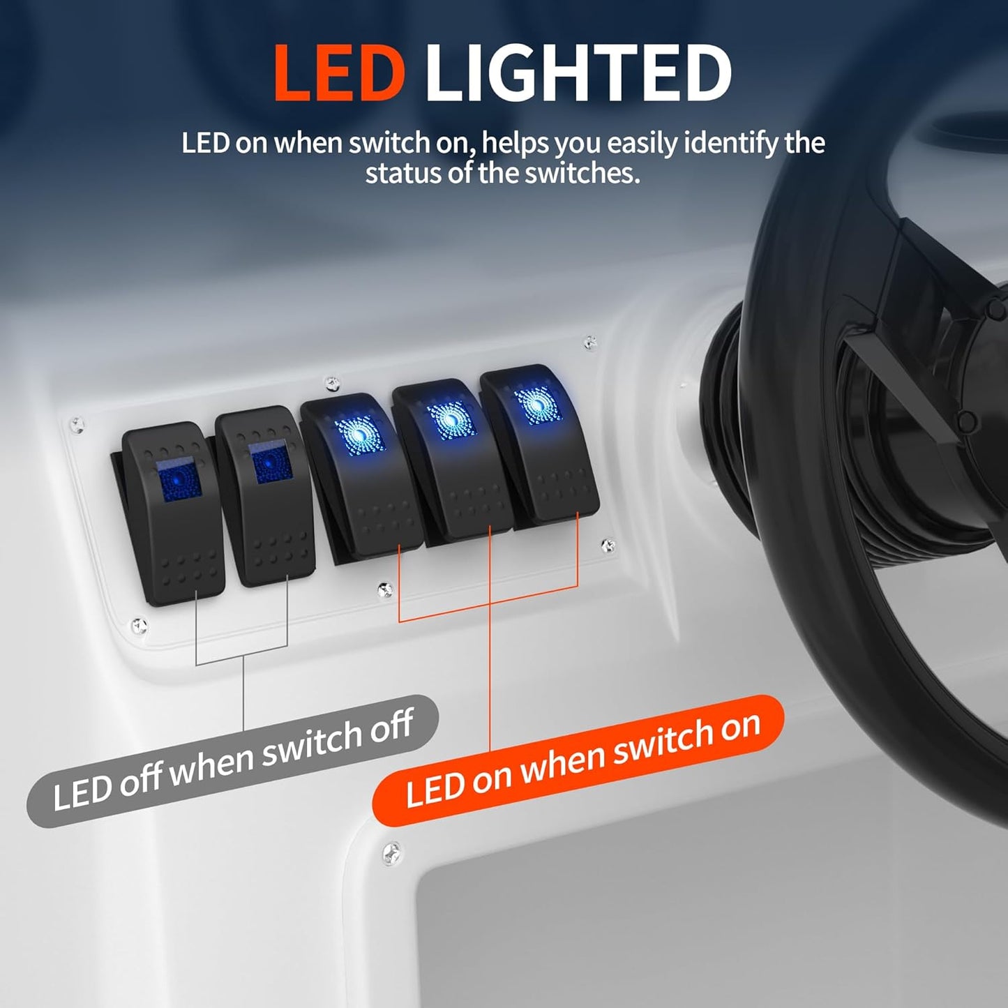 DaierTek Marine Waterproof LED Rocker Switch 12V - Blue