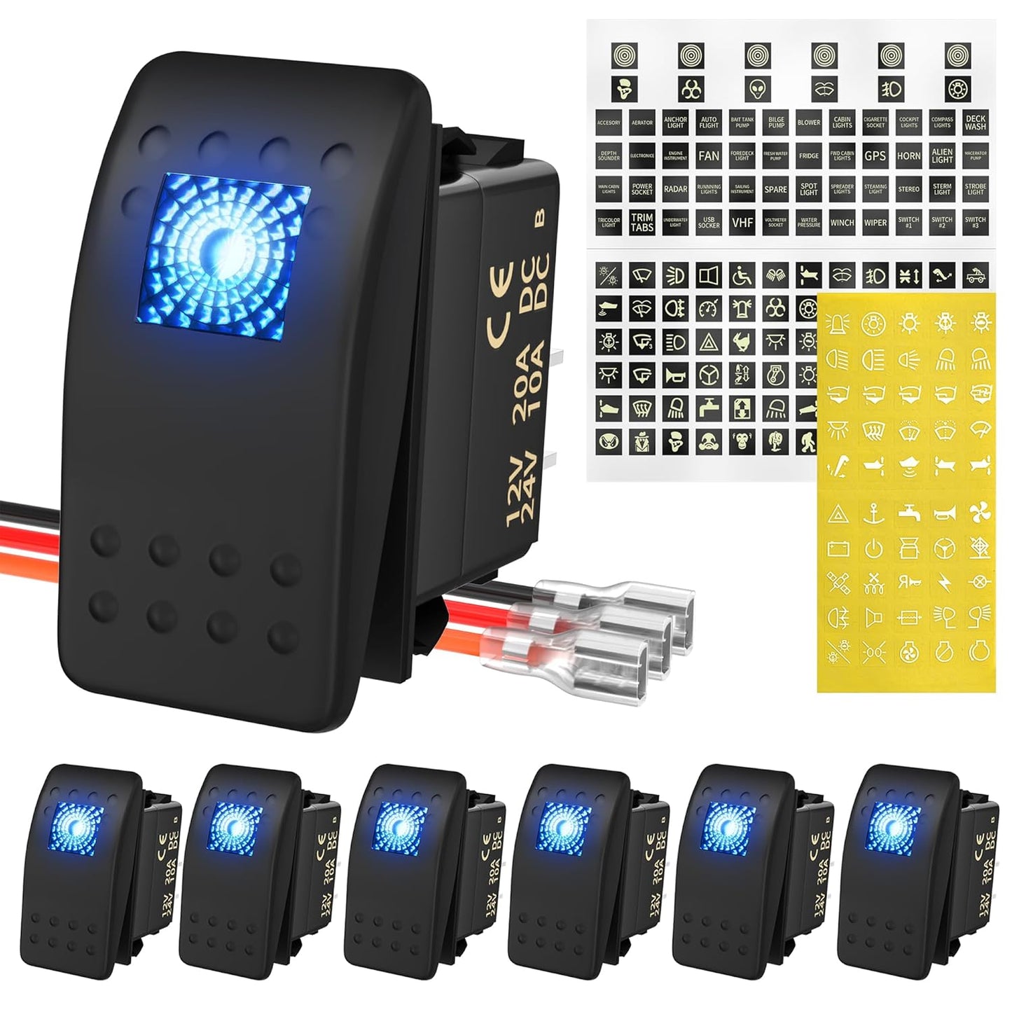 DaierTek Marine Waterproof LED Rocker Switch 12V - Blue